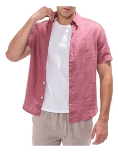 Felix Short Sleeve Linen Shirt in Deco Rose