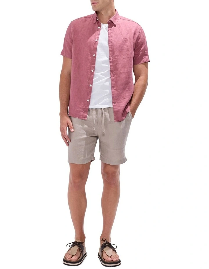 Felix Short Sleeve Linen Shirt in Deco Rose image 2