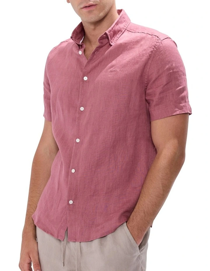 Felix Short Sleeve Linen Shirt in Deco Rose image 3