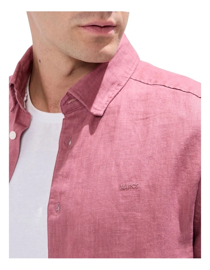 Felix Short Sleeve Linen Shirt in Deco Rose image 4