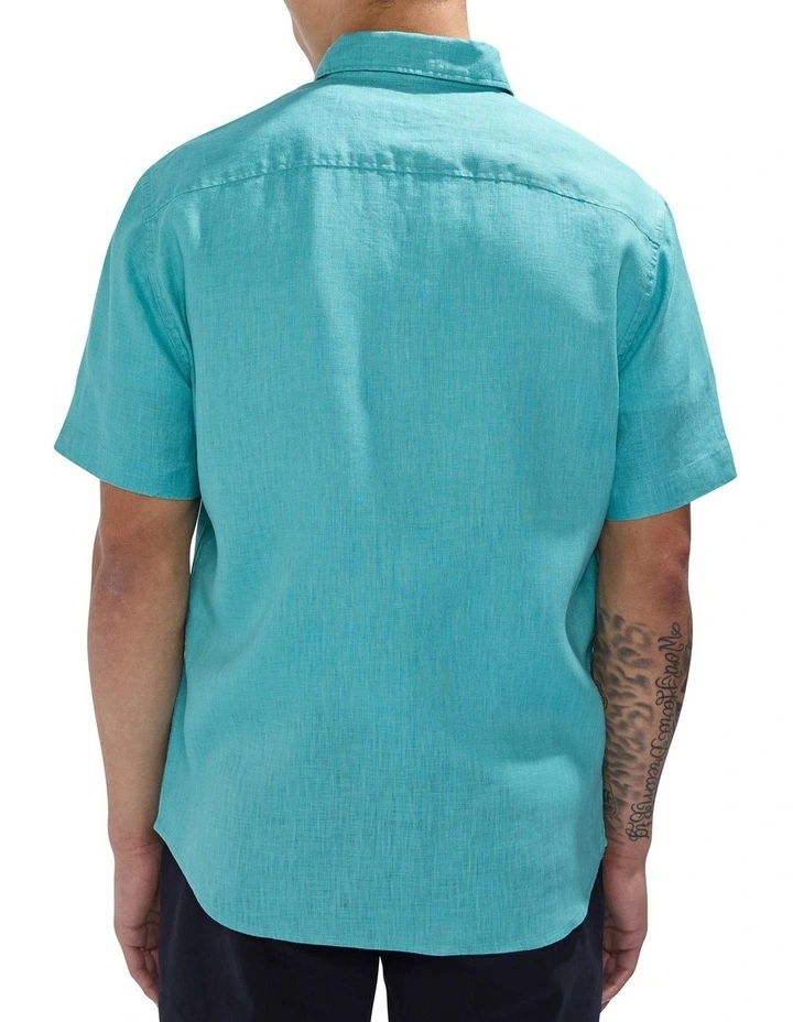 Felix Short Sleeve Linen Shirt in Teal Green image 4