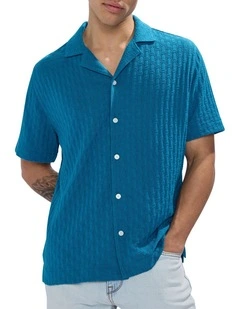 Tim Textured Geo Shirt in Dark Teal
