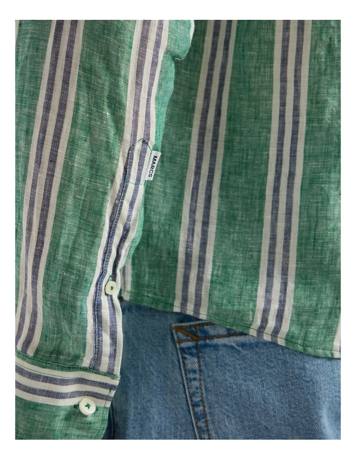 Felix Long Sleeve Stripe Linen Shirt in Green Stripe image 3