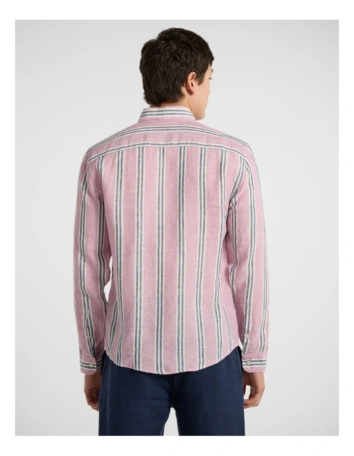 Felix Long Sleeve Linen Shirt in Pink Stripe image 3