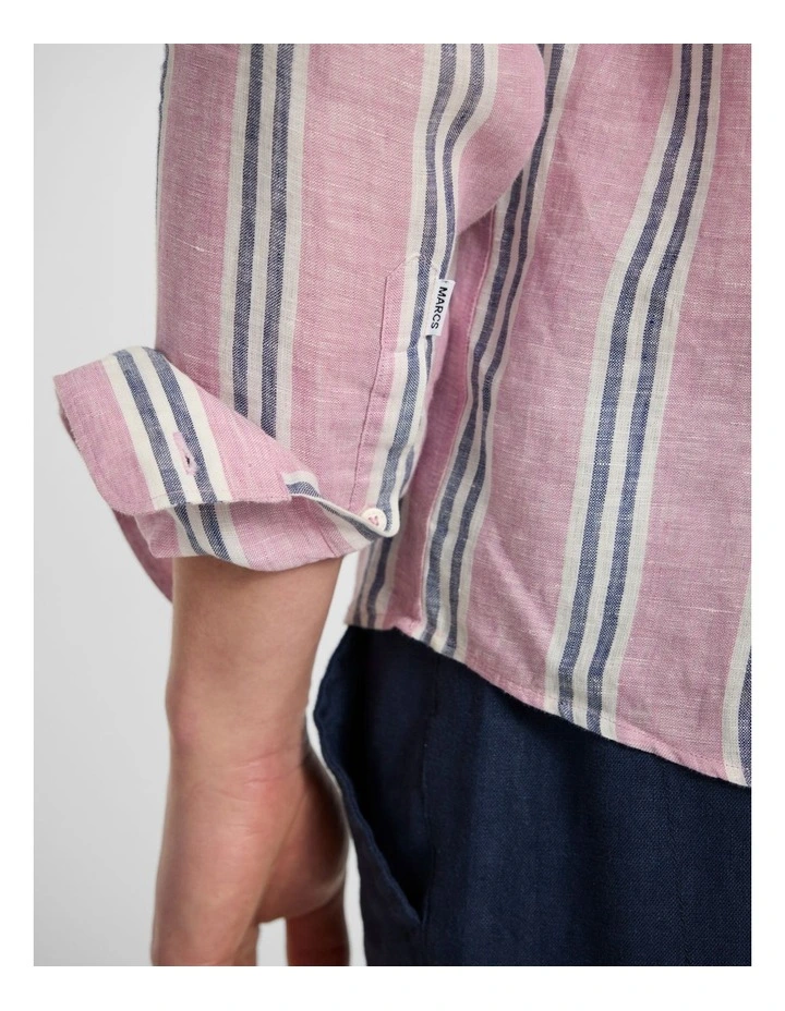 Felix Long Sleeve Linen Shirt in Pink Stripe image 4