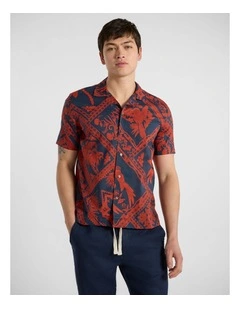 Albert Park Cotton Linen Shirt in Red Multi