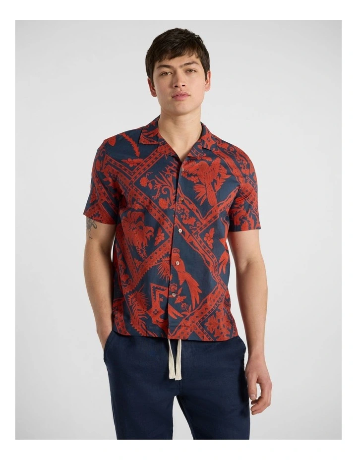 Albert Park Cotton Linen Shirt in Red Multi image 1