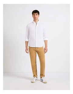 Felix Long Sleeve Linen Shirt in White
