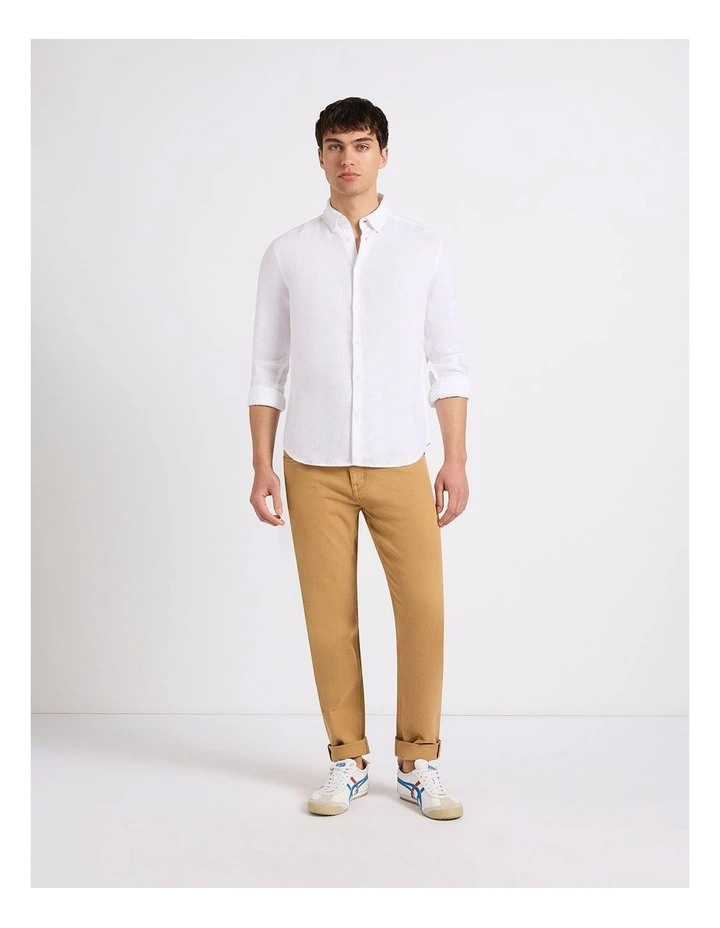 Felix Long Sleeve Linen Shirt in White image 1