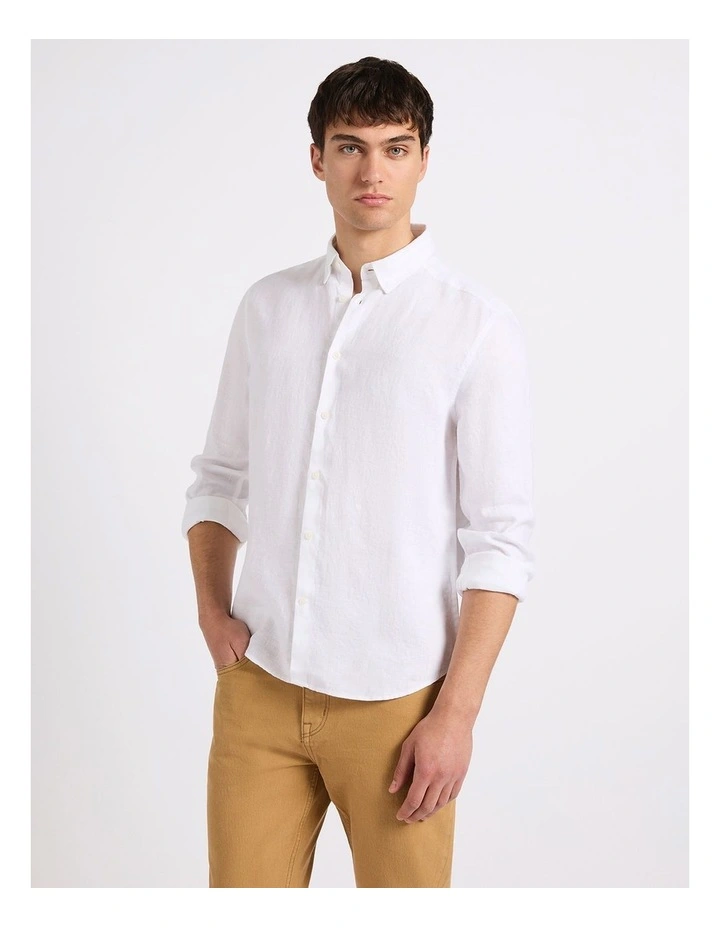 Felix Long Sleeve Linen Shirt in White image 2