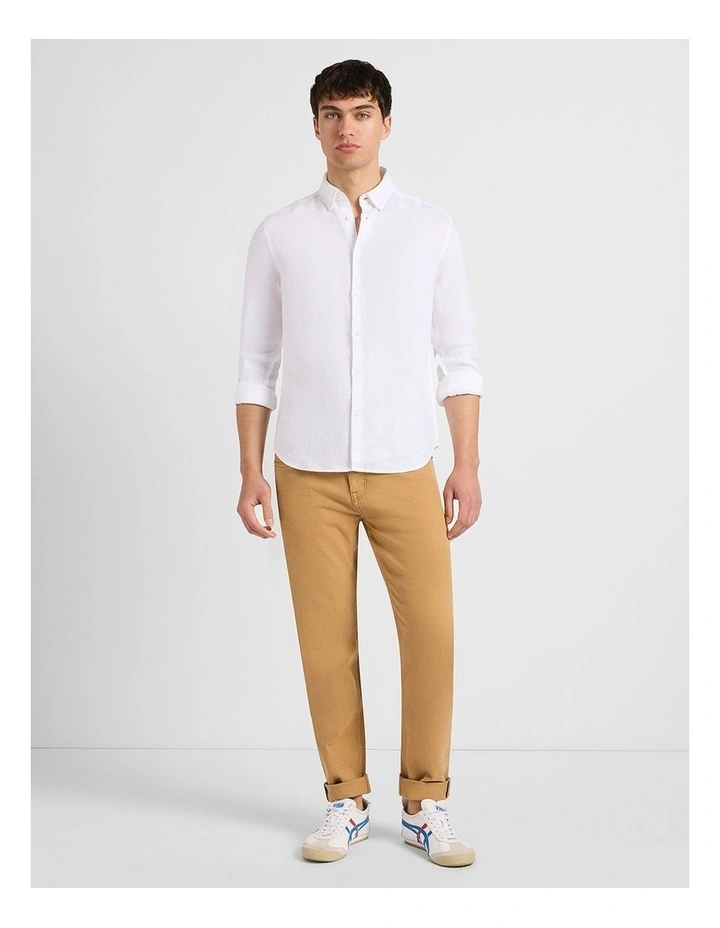 Felix Long Sleeve Linen Shirt in White image 2