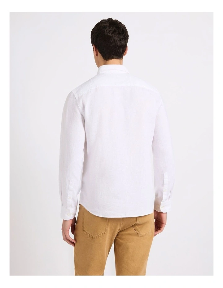Felix Long Sleeve Linen Shirt in White image 3