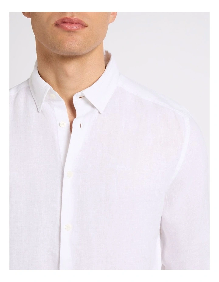Felix Long Sleeve Linen Shirt in White image 4