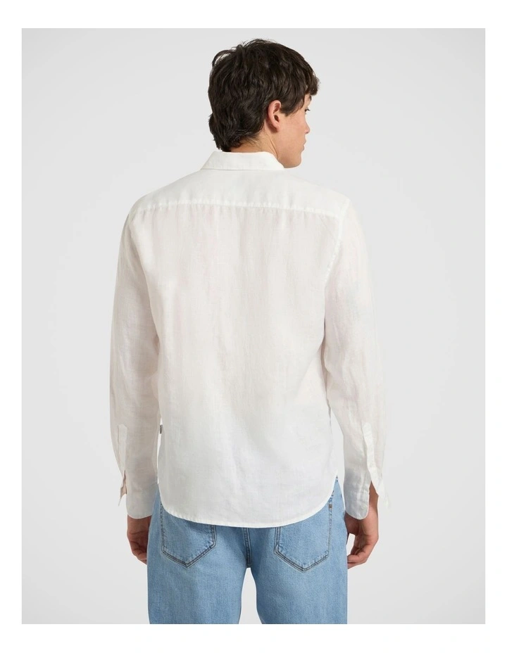 Felix Long Sleeve Linen Shirt in White image 5