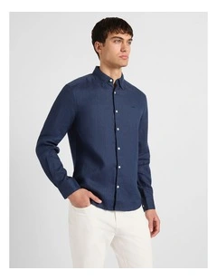 Felix Long Sleeve Linen Shirt in Ink
