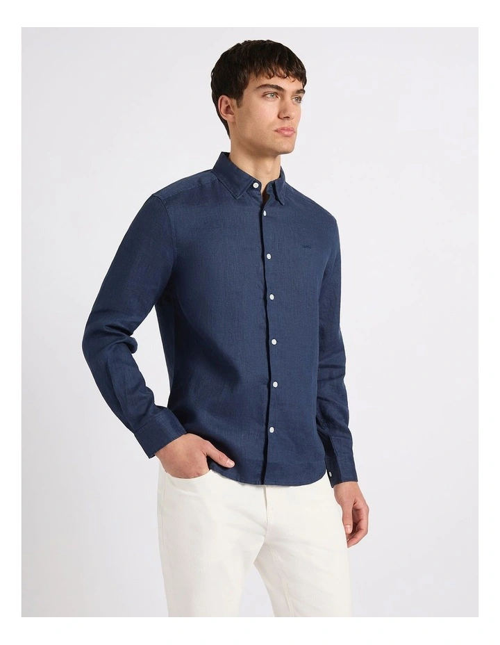 Felix Long Sleeve Linen Shirt in Ink image 2