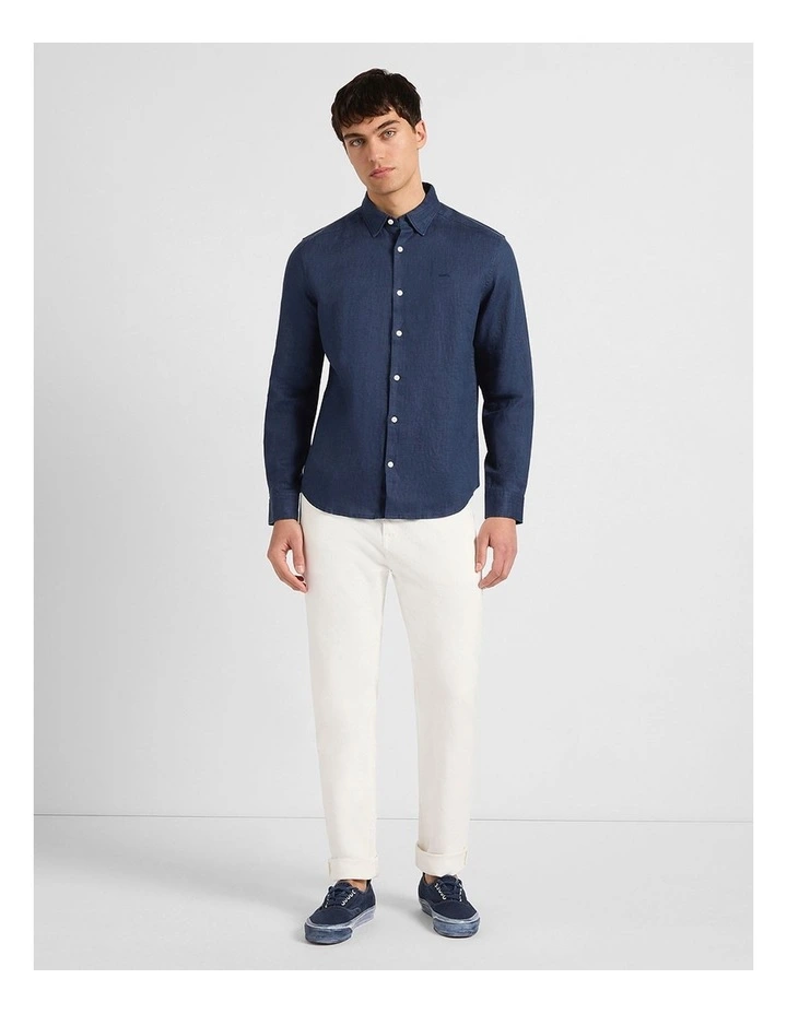 Felix Long Sleeve Linen Shirt in Ink image 2