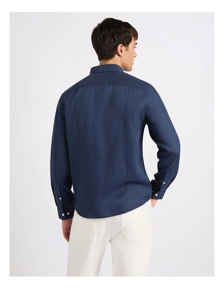 Felix Long Sleeve Linen Shirt in Ink image 3