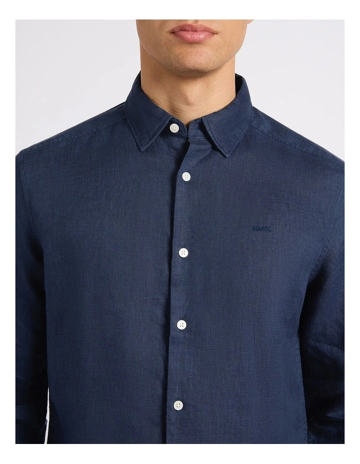 Felix Long Sleeve Linen Shirt in Ink image 4