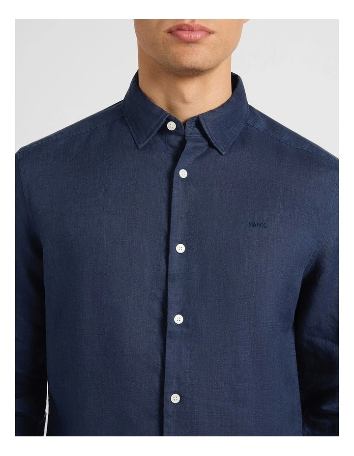 Felix Long Sleeve Linen Shirt in Ink image 4