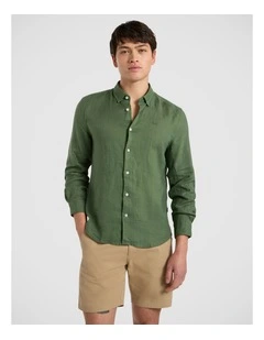 Felix Long Sleeve Linen Shirt in Seaweed