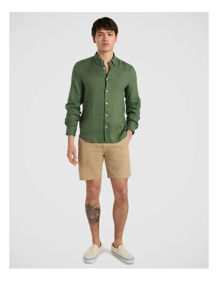 Felix Long Sleeve Linen Shirt in Seaweed image 1