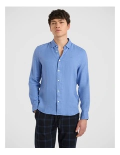 Felix Long Sleeve Linen Shirt in Light Cobalt