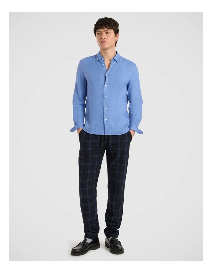 Felix Long Sleeve Linen Shirt in Light Cobalt image 1