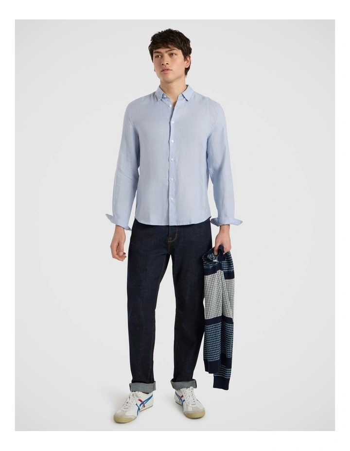 Felix Long Sleeve Linen Shirt in Sky Blue image 1