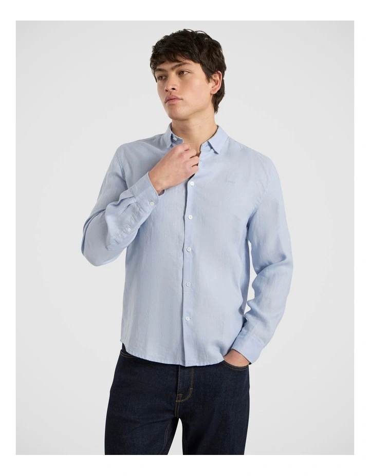 Felix Long Sleeve Linen Shirt in Sky Blue image 2