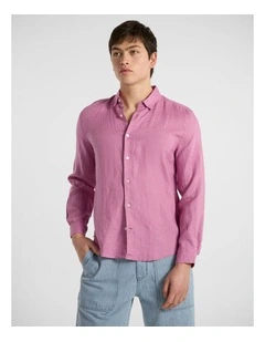 Felix Long Sleeve Linen Shirt in Rich Pink
