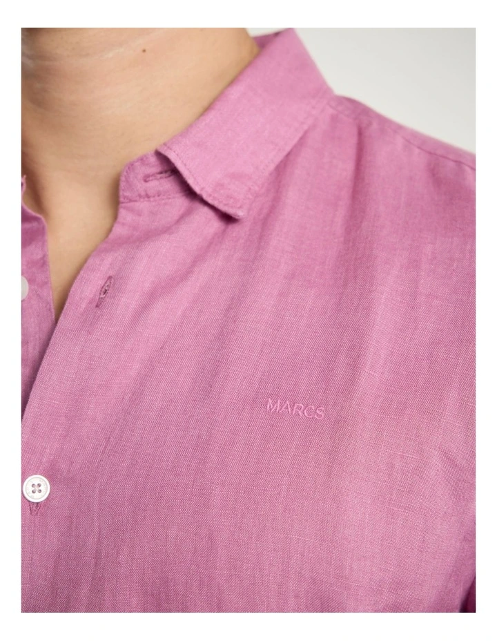 Felix Long Sleeve Linen Shirt in Rich Pink image 3