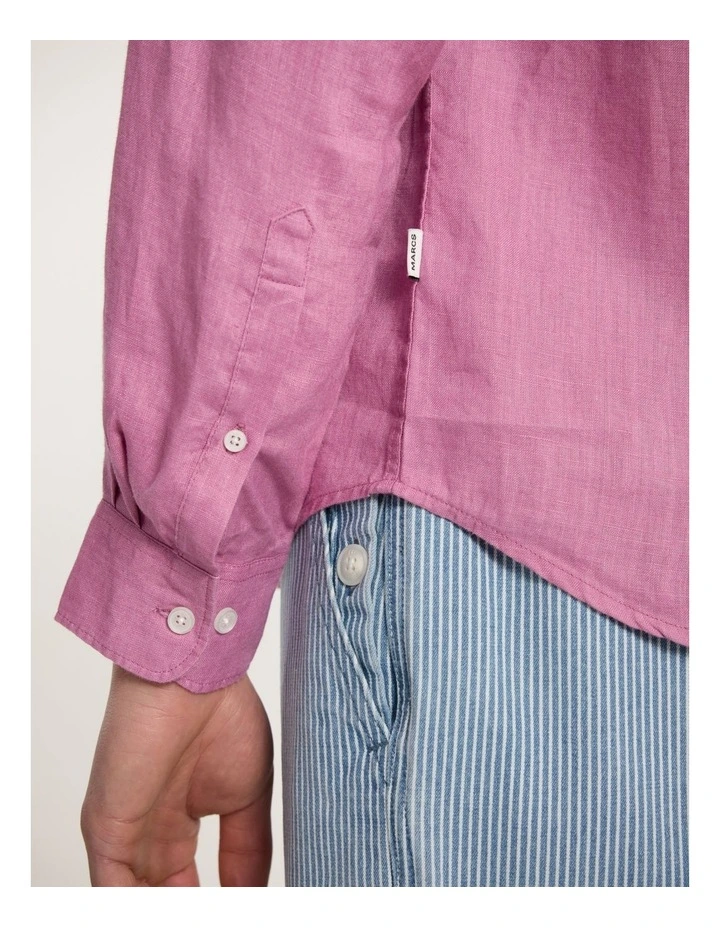 Felix Long Sleeve Linen Shirt in Rich Pink image 4
