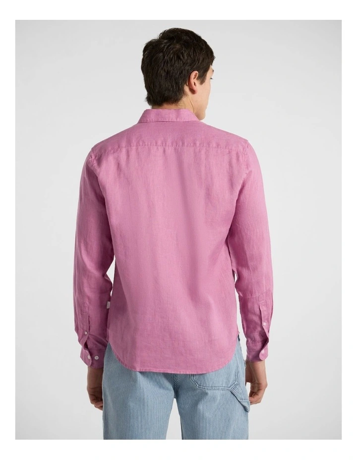 Felix Long Sleeve Linen Shirt in Rich Pink image 5