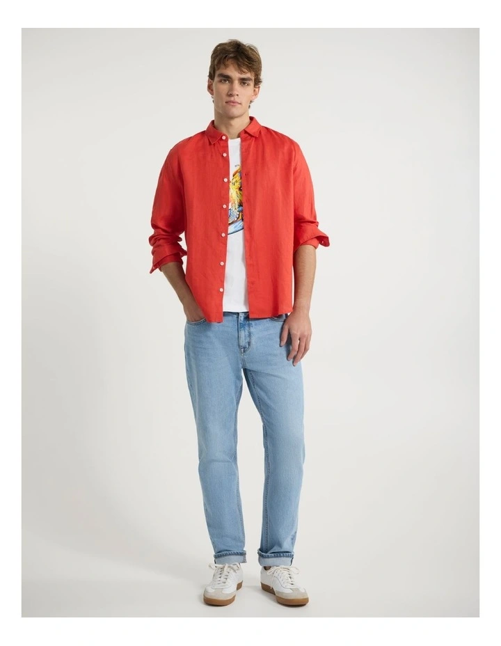 Felix Long Sleeve Linen Shirt in Candy Red image 2