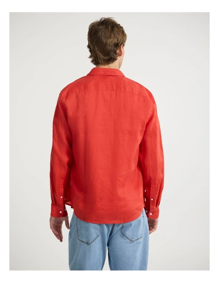 Felix Long Sleeve Linen Shirt in Candy Red image 3