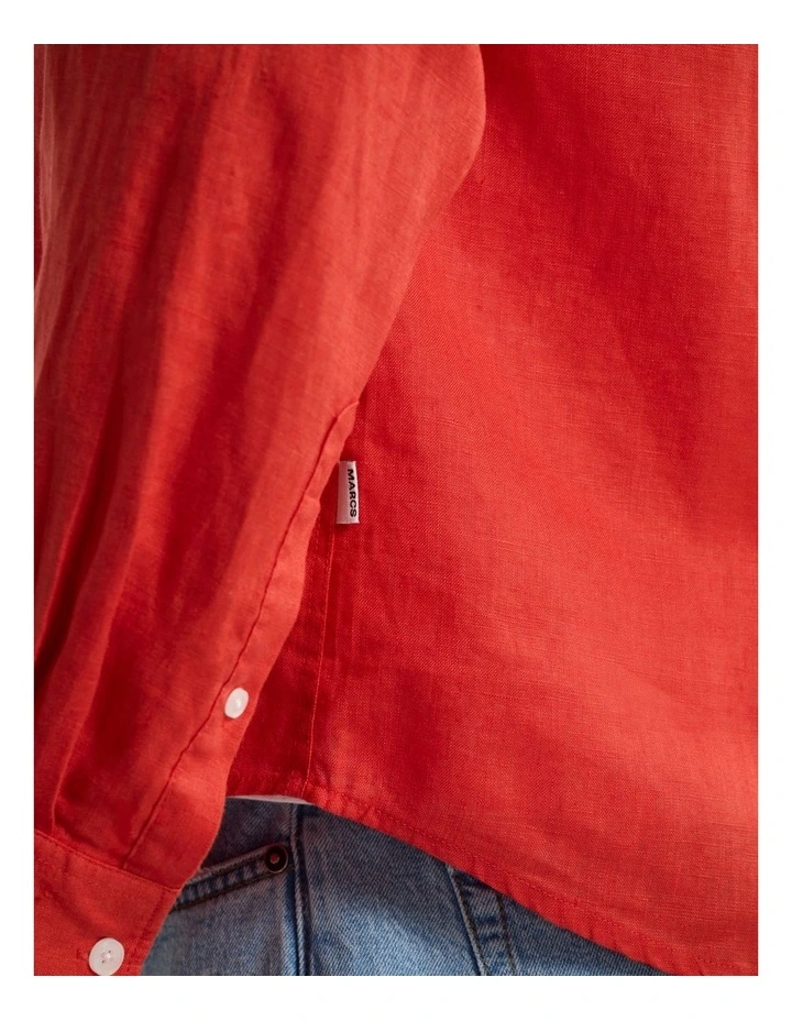Felix Long Sleeve Linen Shirt in Candy Red image 4