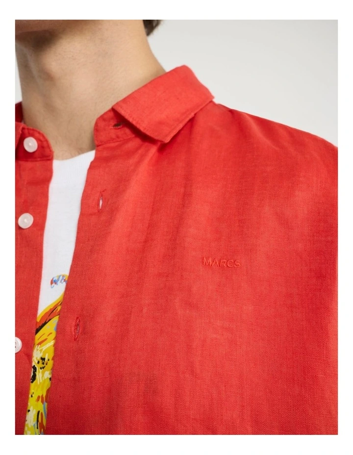 Felix Long Sleeve Linen Shirt in Candy Red image 5