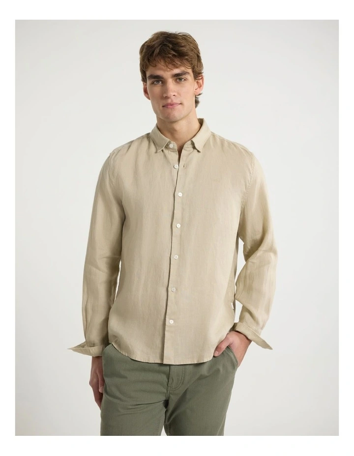 Felix Long Sleeve Linen Shirt in Latte image 1