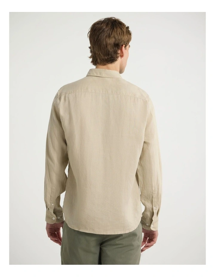 Felix Long Sleeve Linen Shirt in Latte image 3