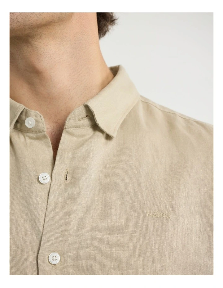 Felix Long Sleeve Linen Shirt in Latte image 4