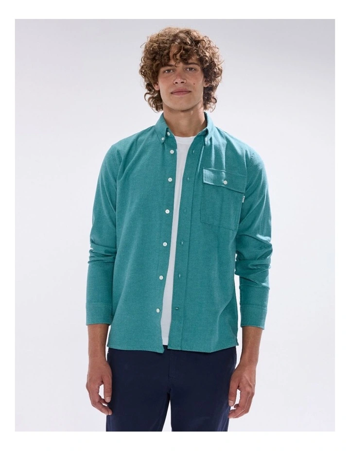 Kyle Brushed Cotton Shirt in Bayou Blue image 2