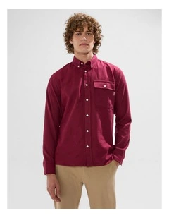 Kyle Brushed Cotton Shirt in Dark Plum