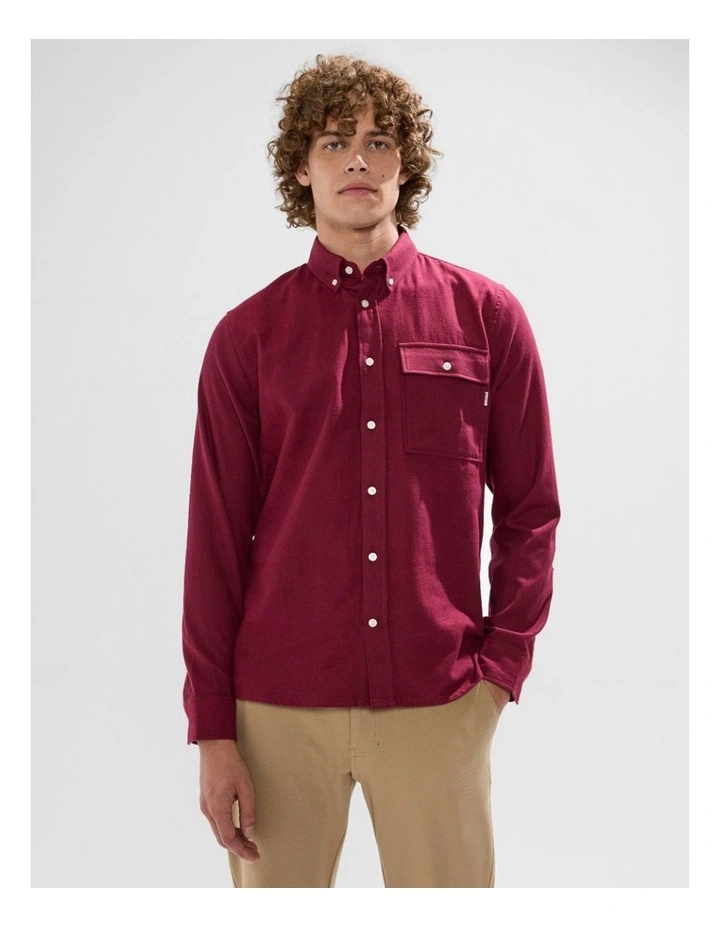Kyle Brushed Cotton Shirt in Dark Plum image 1