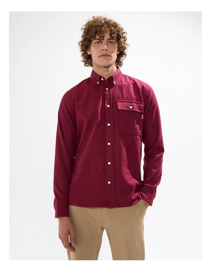Kyle Brushed Cotton Shirt in Dark Plum image 2