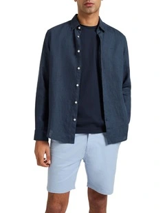 Felix Long Sleeve Linen Shirt in Ink