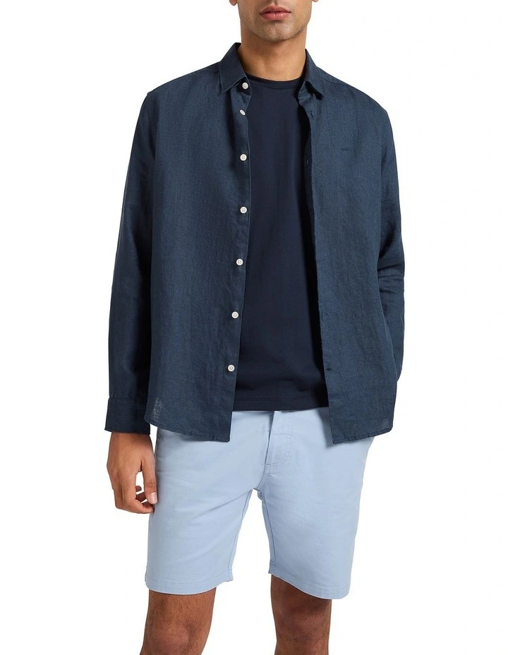 Felix Long Sleeve Linen Shirt in Ink image 1