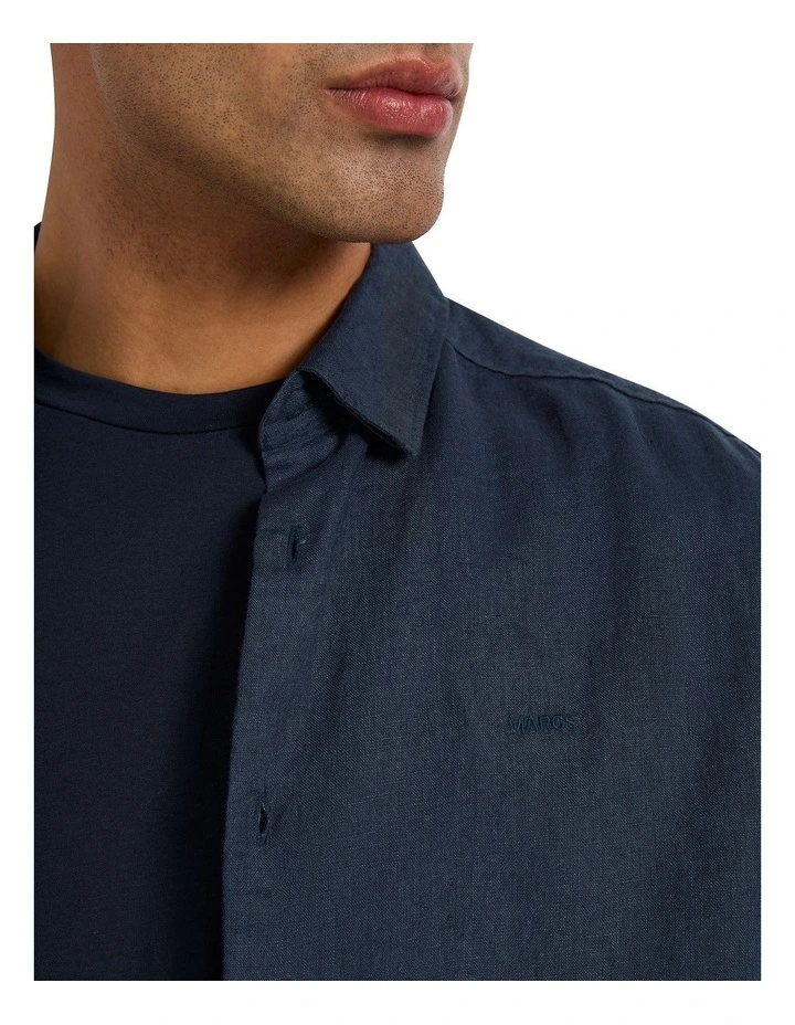 Felix Long Sleeve Linen Shirt in Ink image 3
