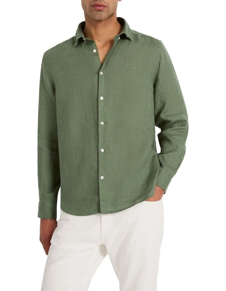 Felix Long Sleeve Linen Shirt in Seaweed image 1