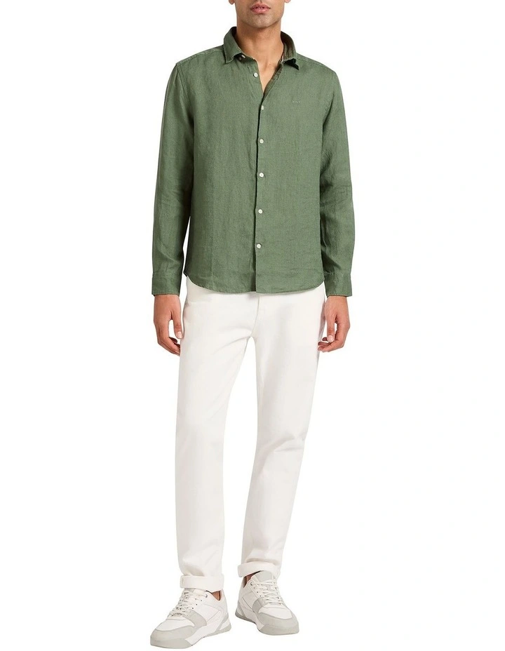 Felix Long Sleeve Linen Shirt in Seaweed image 2